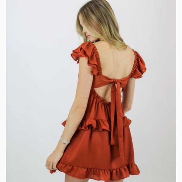 WeWoreWhat Flirty Crinkle Ruffle Dress Clay Size Small - Picture 2 of 11